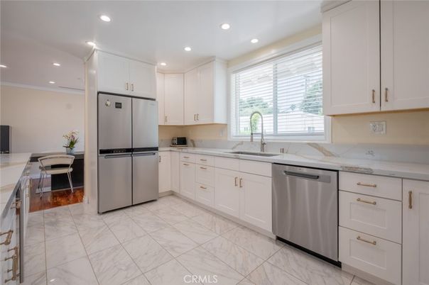 Interior, Kitchen, Marble, Recessed Lighting, Stainless Steel Appliances