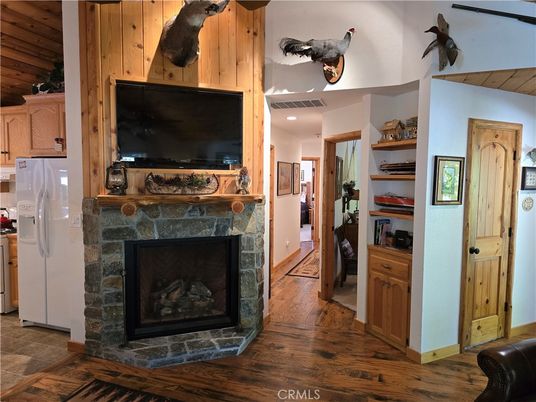 Fireplace, Interior, Recessed Lighting, Wood Texture Flooring