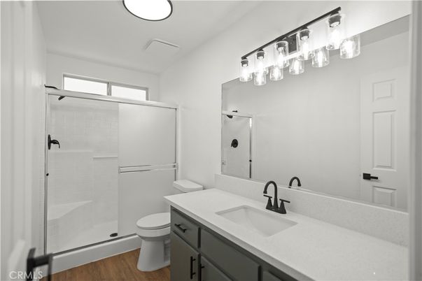 Bathroom, Glass Shower, Interior, Wood Texture Flooring