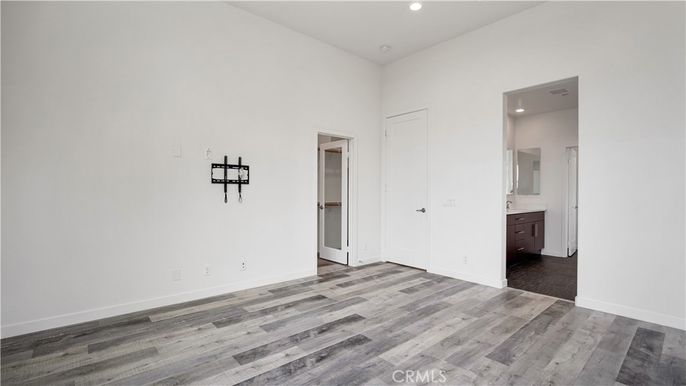 Bathroom, Empty room, Interior, Recessed Lighting, Wood Texture Flooring