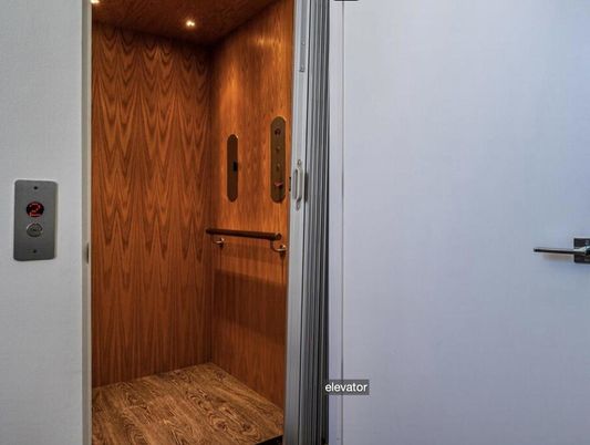 Elevator, Interior, Recessed Lighting, Wooden Ceilings, Wood Texture Flooring, Wooden Walls