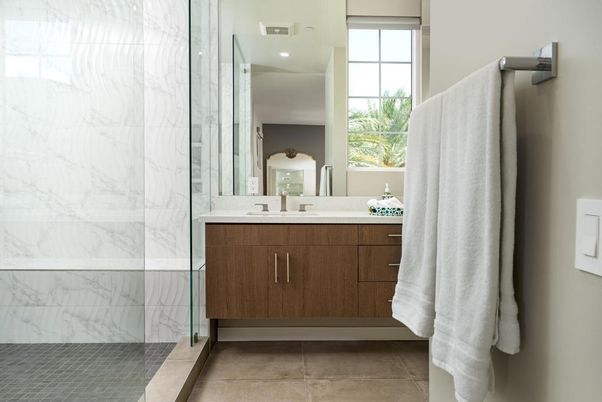 Bathroom, Glass Shower, Interior, Marble Walls, Recessed Lighting