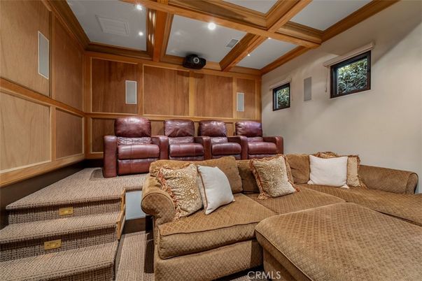 Interior, Living room, Recessed Lighting, Theatre Room, Wooden Beams, Wooden Walls