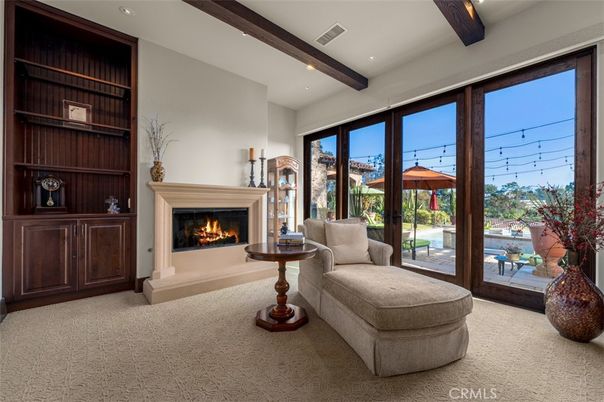 Fireplace, Interior, Recessed Lighting, Wooden Beams