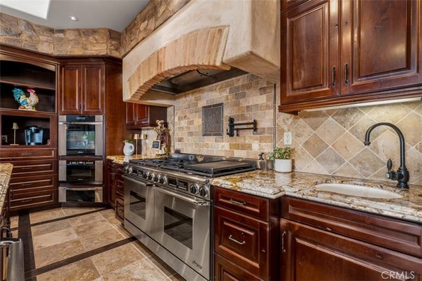Interior, Kitchen, Recessed Lighting, Stainless Steel Appliances, Stone Walls
