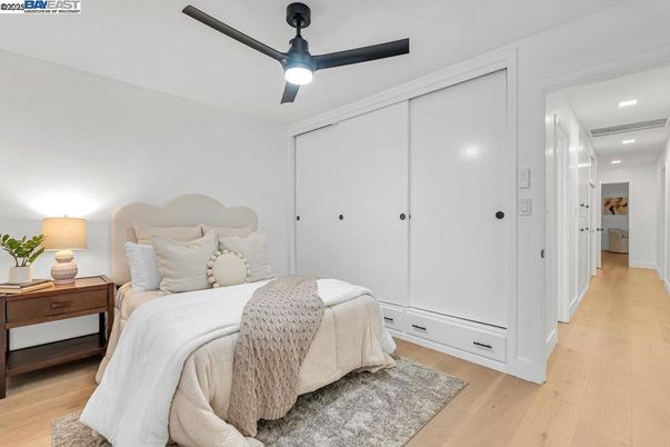 Bedroom, Interior, Recessed Lighting, Wood Texture Flooring