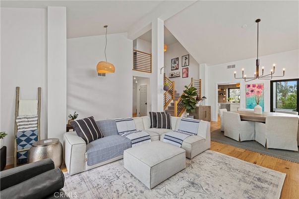 Dining room, Interior, Living room, Pendant Lights, Wood Texture Flooring