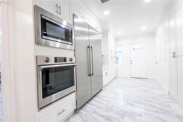Interior, Kitchen, Marble, Recessed Lighting, Stainless Steel Appliances