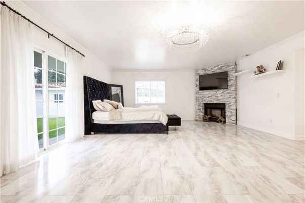 Bedroom, Chandelier, Fireplace, Interior, Marble