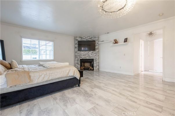 Bedroom, Fireplace, Interior, Wood Texture Flooring