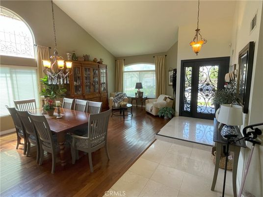 Dining room, Interior, Living room, Pendant Lights, Wood Texture Flooring