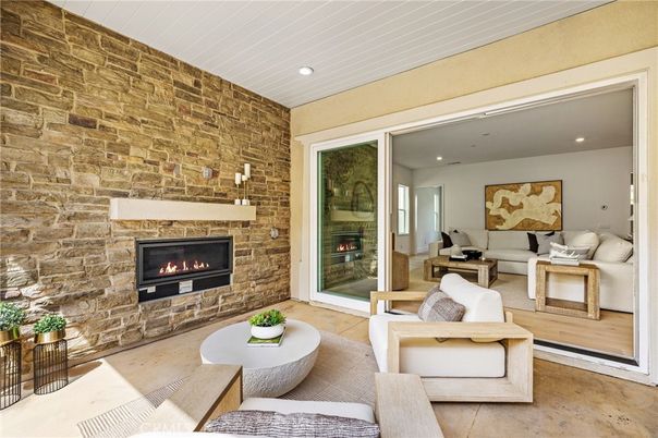 Fireplace, Interior, Living room, Recessed Lighting, Stone Walls