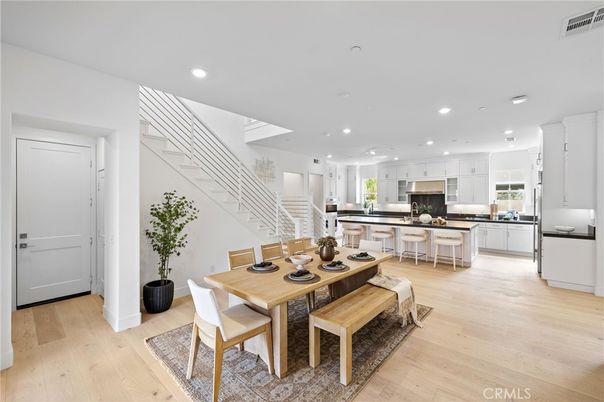 Dining room, Interior, Kitchen, Recessed Lighting, Wood Texture Flooring