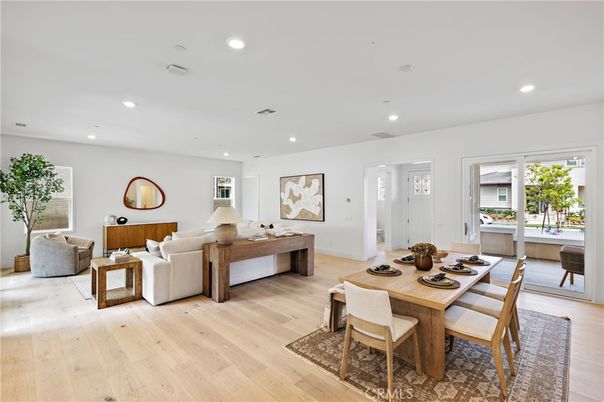 Dining room, Interior, Living room, Recessed Lighting, Wood Texture Flooring