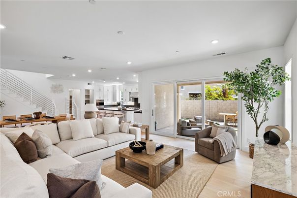 Dining room, Interior, Kitchen, Living room, Recessed Lighting, Stainless Steel Appliances, Wood Texture Flooring