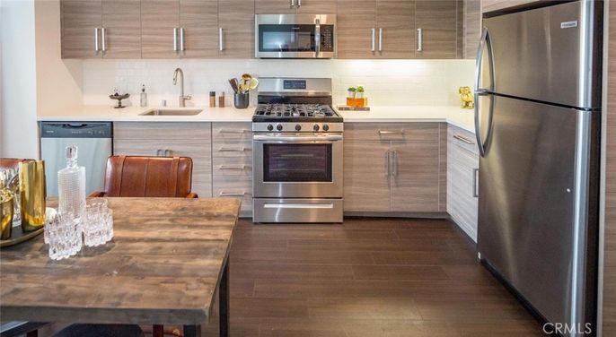 Interior, Kitchen, Stainless Steel Appliances, Wood Texture Flooring