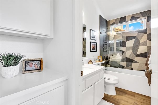 Bathroom, Glass Shower, Interior, Wood Texture Flooring