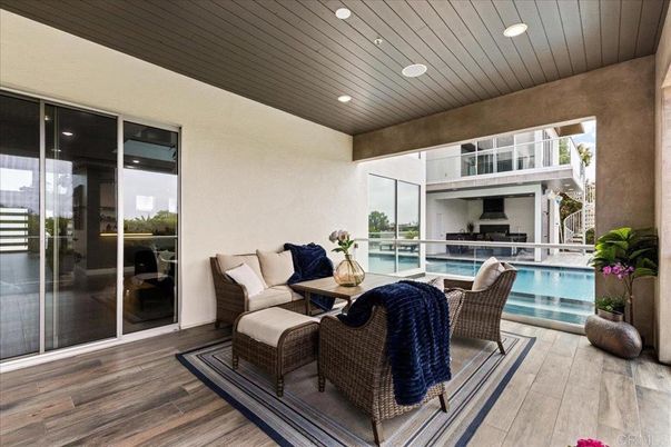 Exterior, Interior, Pool, Recessed Lighting, Wood Texture Flooring