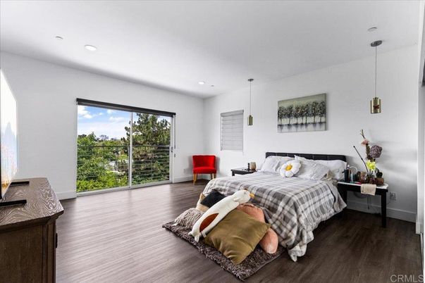 Bedroom, Interior, Pendant Lights, Recessed Lighting, Wood Texture Flooring