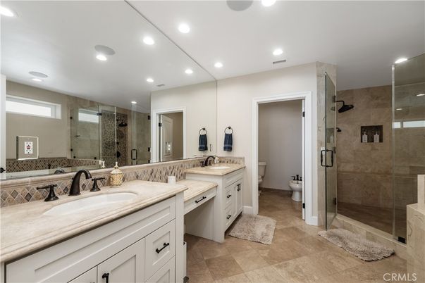 Bathroom, Dual Sink Vanities, Glass Shower, Interior, Recessed Lighting