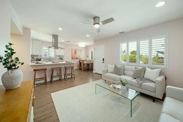 Interior, Kitchen, Living room, Recessed Lighting, Wood Texture Flooring