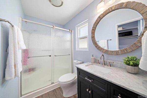 Bathroom, Glass Shower, Interior, Wood Texture Flooring