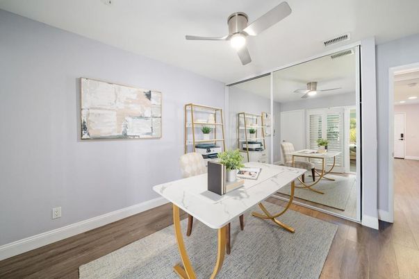 Home Office, Interior, Recessed Lighting, Wood Texture Flooring
