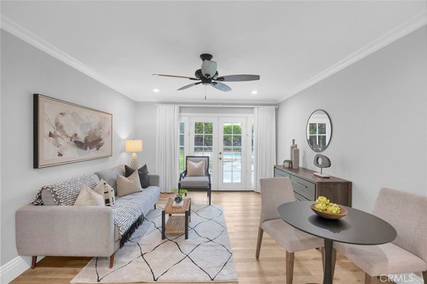 Dining room, Interior, Living room, Recessed Lighting, Wood Texture Flooring