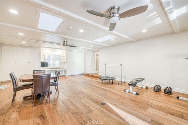 Dining room, Fitness Equipment, Interior, Recessed Lighting, Wood Texture Flooring