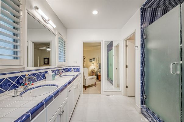 Bathroom, Glass Shower, Interior, Recessed Lighting, Tile Countertops