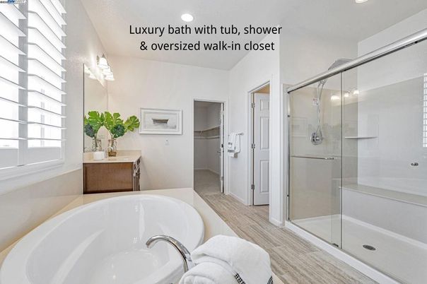 Bathroom, Glass Shower, Interior, Recessed Lighting, Wood Texture Flooring