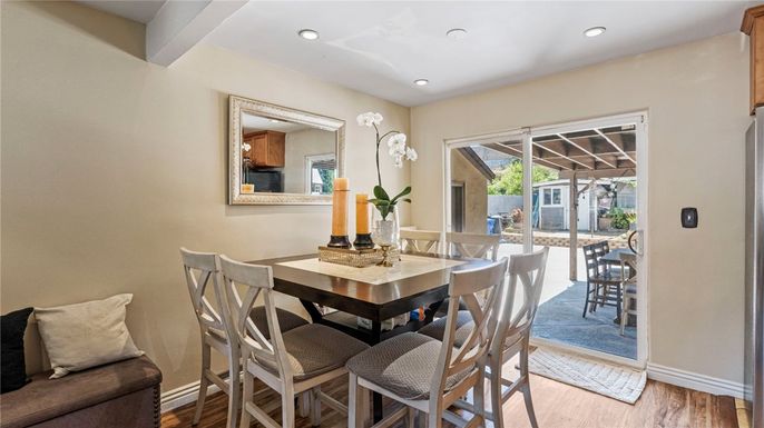 Dining room, Interior, Recessed Lighting, Wood Texture Flooring