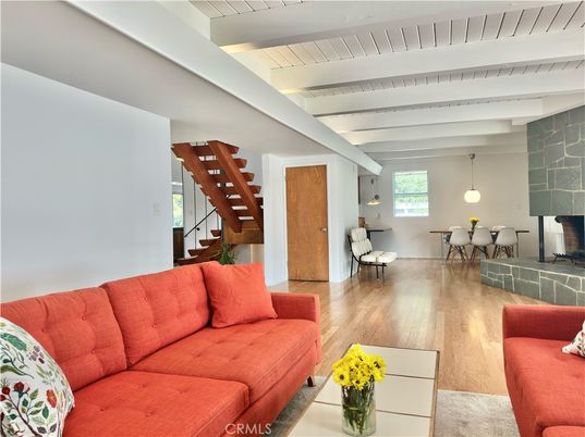 Dining room, Interior, Living room, Pendant Lights, Wood Texture Flooring