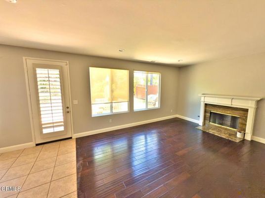 Empty room, Fireplace, Interior, Recessed Lighting, Wood Texture Flooring
