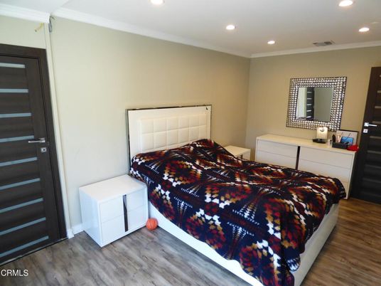 Bedroom, Interior, Recessed Lighting, Wood Texture Flooring