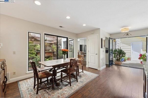 Dining room, Interior, Recessed Lighting, Wood Texture Flooring