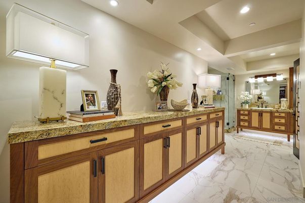 Bathroom, Dual Sink Vanities, Interior, Marble, Recessed Lighting