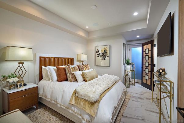 Bedroom, Interior, Marble, Recessed Lighting