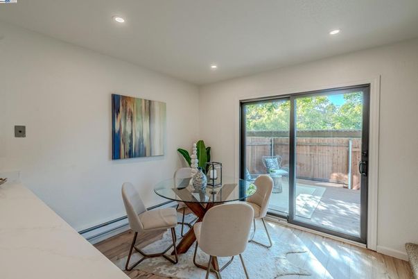 Dining room, Interior, Recessed Lighting, Wood Texture Flooring