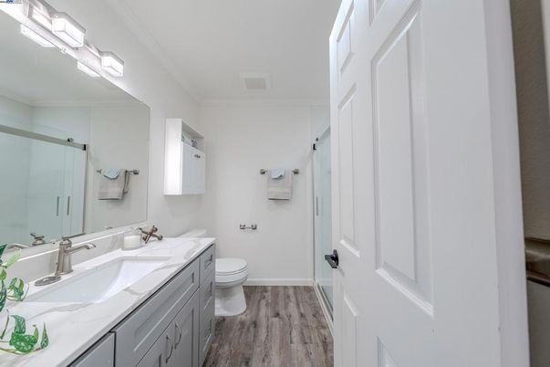 Bathroom, Dual Sink Vanities, Interior, Wood Texture Flooring