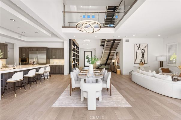 Dining room, Interior, Kitchen, Living room, Recessed Lighting, Stainless Steel Appliances, Wood Texture Flooring