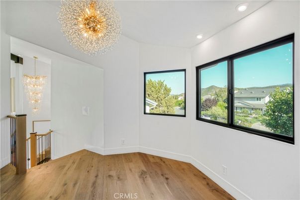 Chandelier, Empty room, Interior, Recessed Lighting, Wood Texture Flooring