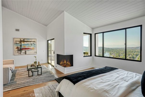 Bedroom, Fireplace, Interior, Wood Texture Flooring