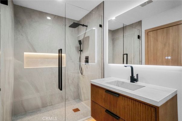 Bathroom, Glass Shower, Interior, Recessed Lighting