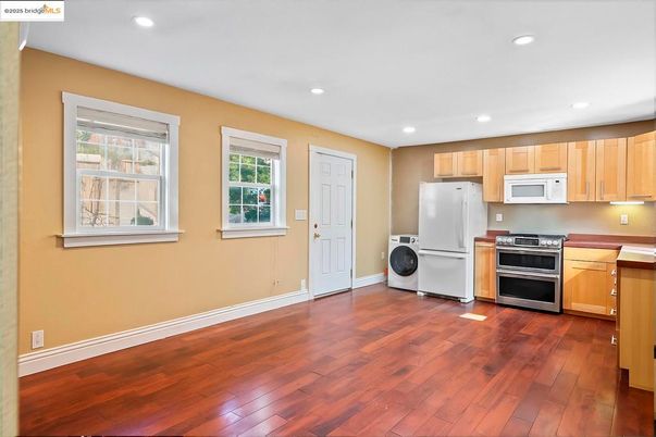 Interior, Kitchen, Recessed Lighting, Wood Texture Flooring