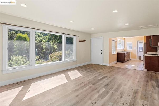 Empty room, Interior, Kitchen, Recessed Lighting, Wood Texture Flooring
