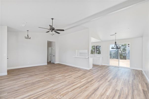 Empty room, Interior, Pendant Lights, Wood Texture Flooring