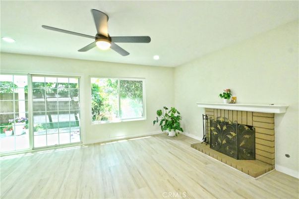 Empty room, Fireplace, Interior, Recessed Lighting, Wood Texture Flooring