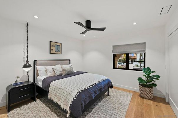 Bedroom, Interior, Recessed Lighting, Wood Texture Flooring