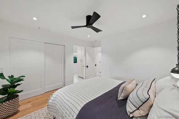 Bedroom, Interior, Recessed Lighting, Wood Texture Flooring